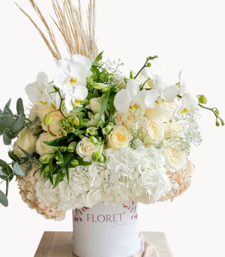 Caja de lujo Grande con orquídea, rosas y hortensias  MARIA ISABEL