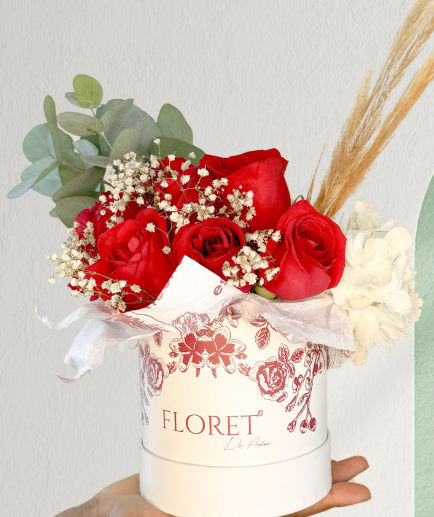 Caja de lujo pequeña con rosas, perla y hortensias LULA
